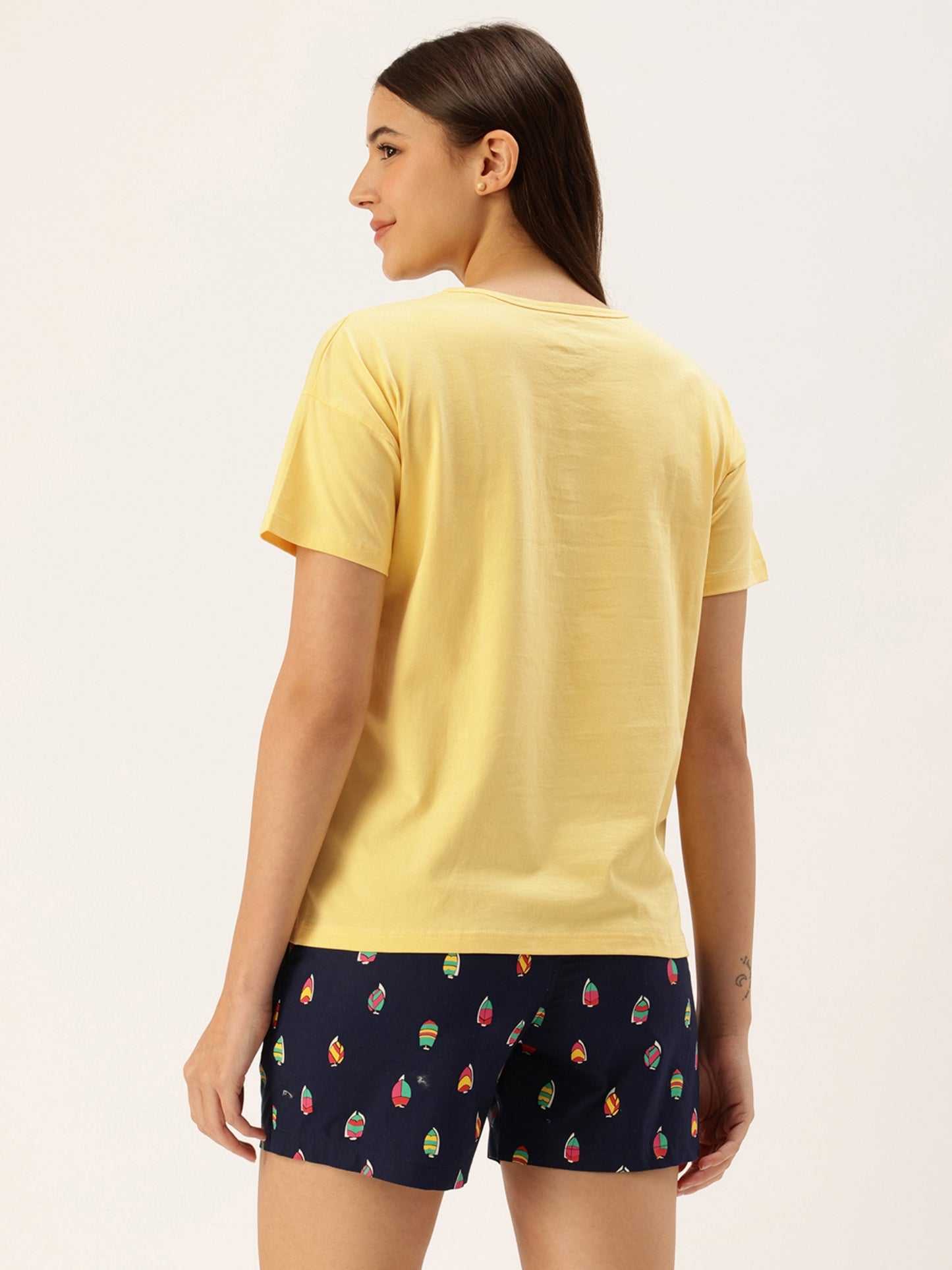 Yellow Typography T-shirt & Shorts