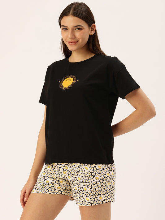Black Floral T-shirt & Shorts