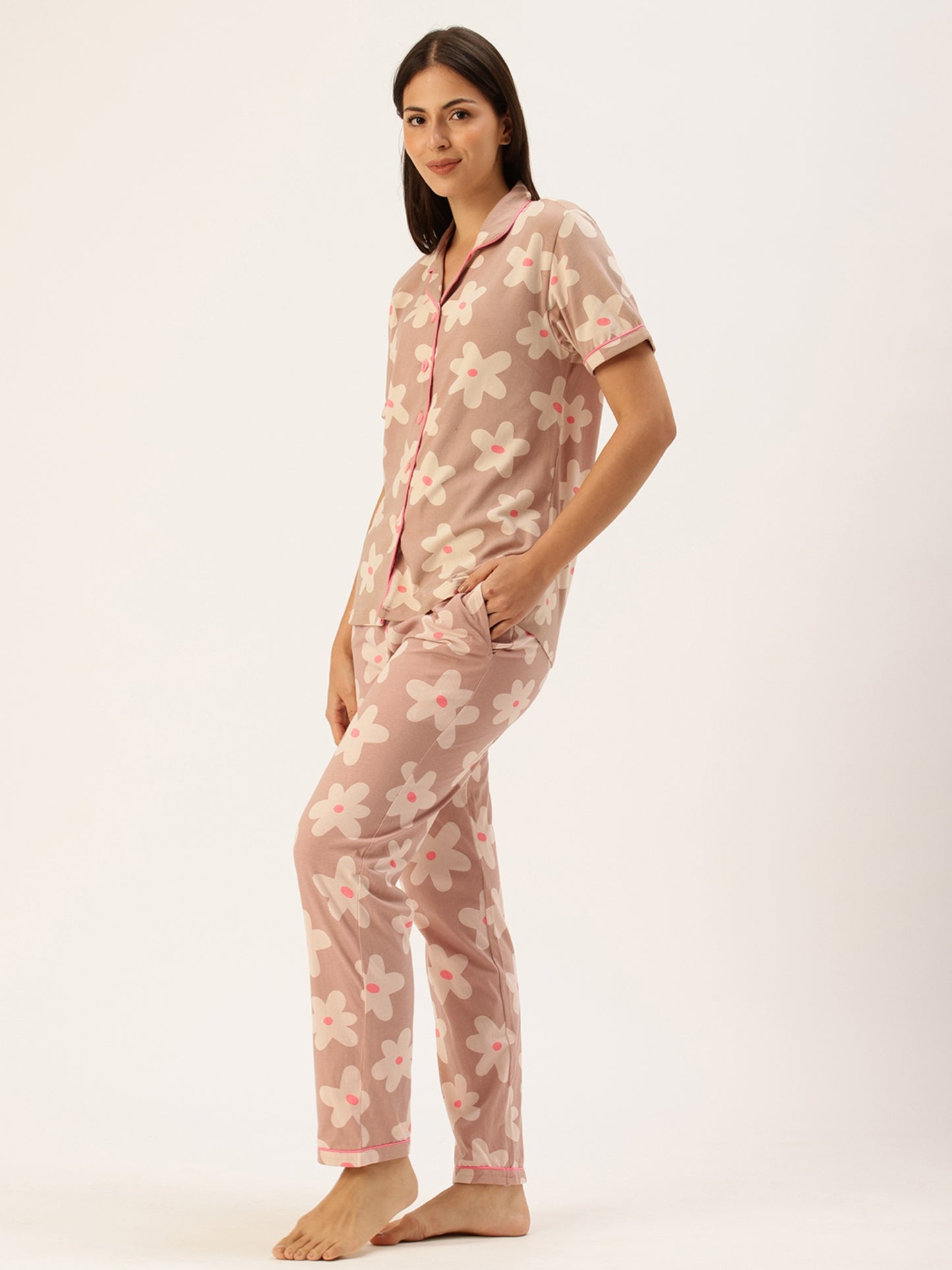 Brown Floral Night Suit