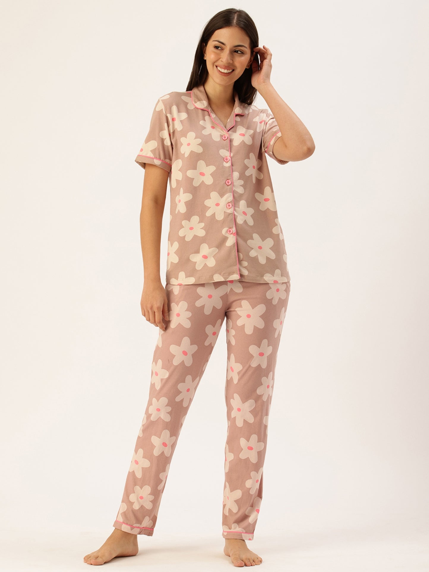 Brown Floral Night Suit