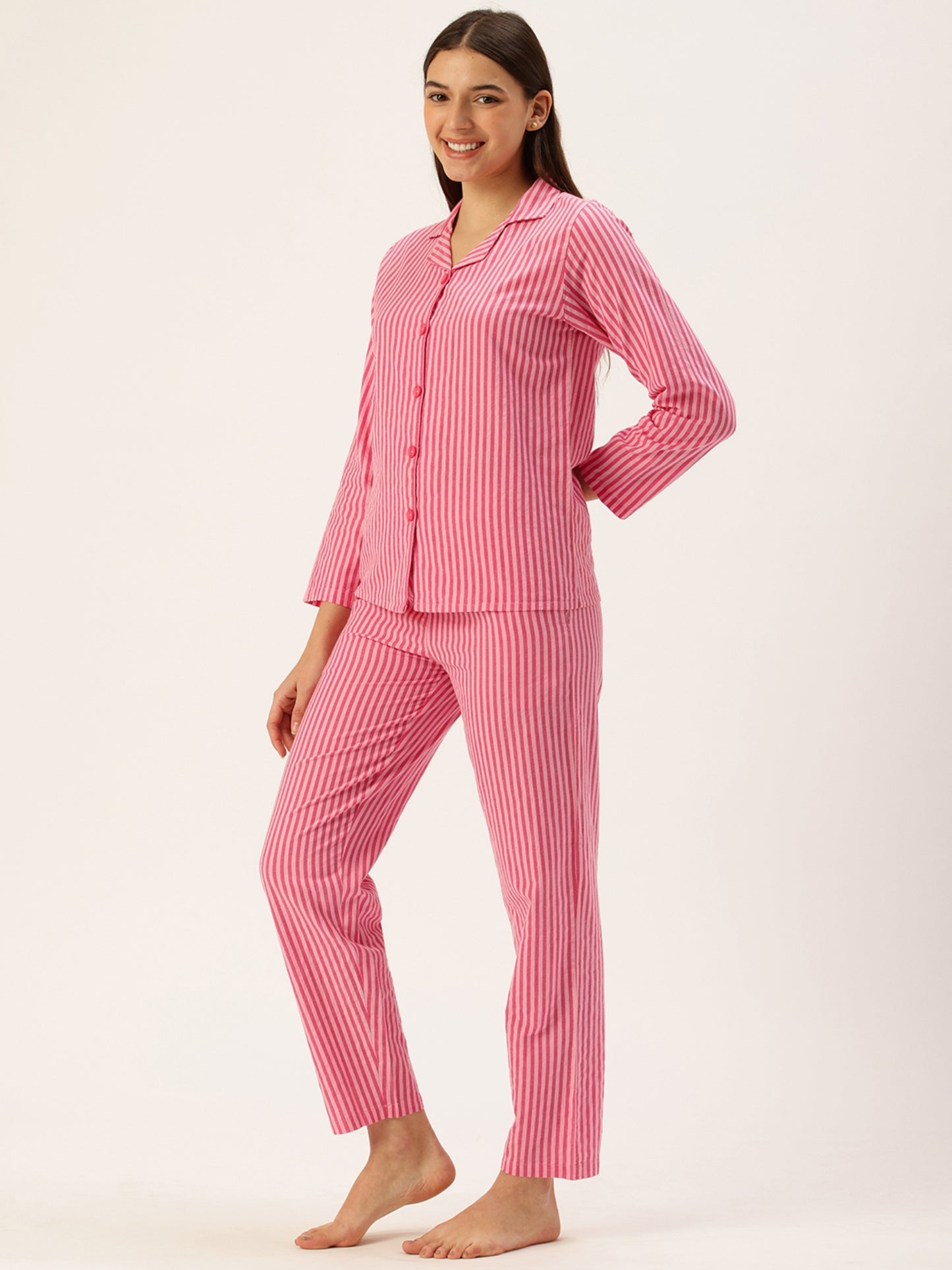 Pink Striped Night Suit