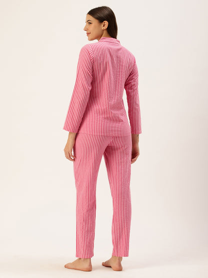 Pink Striped Night Suit