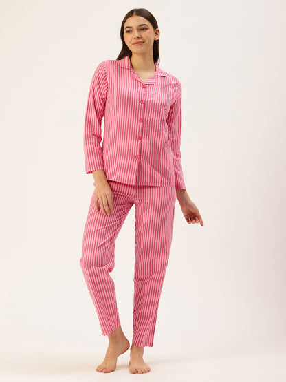 Pink Striped Night Suit