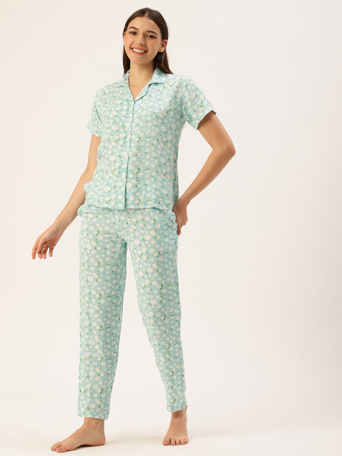 Blue Floral Night Suit