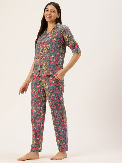 Blue Floral Night Suit