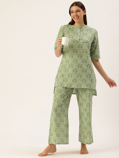 Floral Printed Green Kurta & Palazzo