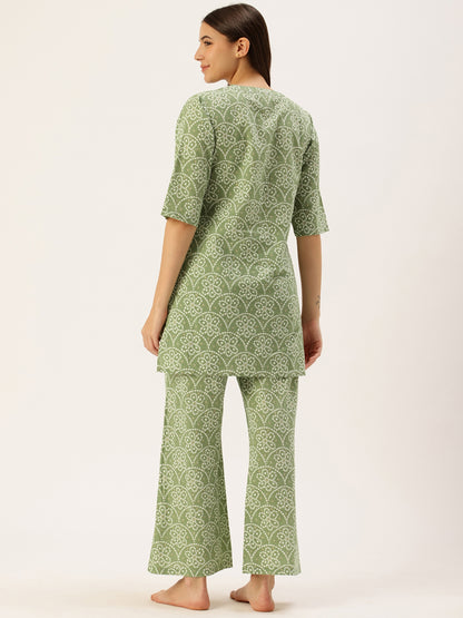 Floral Printed Green Kurta & Palazzo