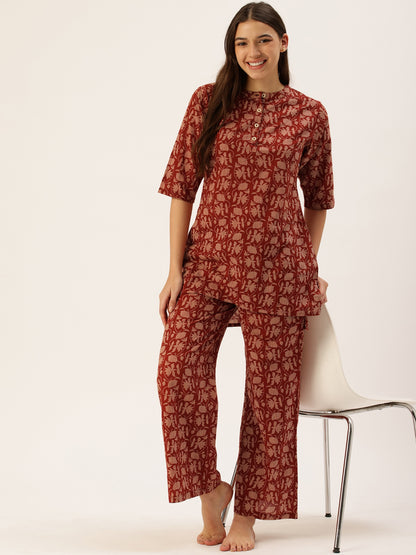 Maroon Floral Kurta & Palazzo