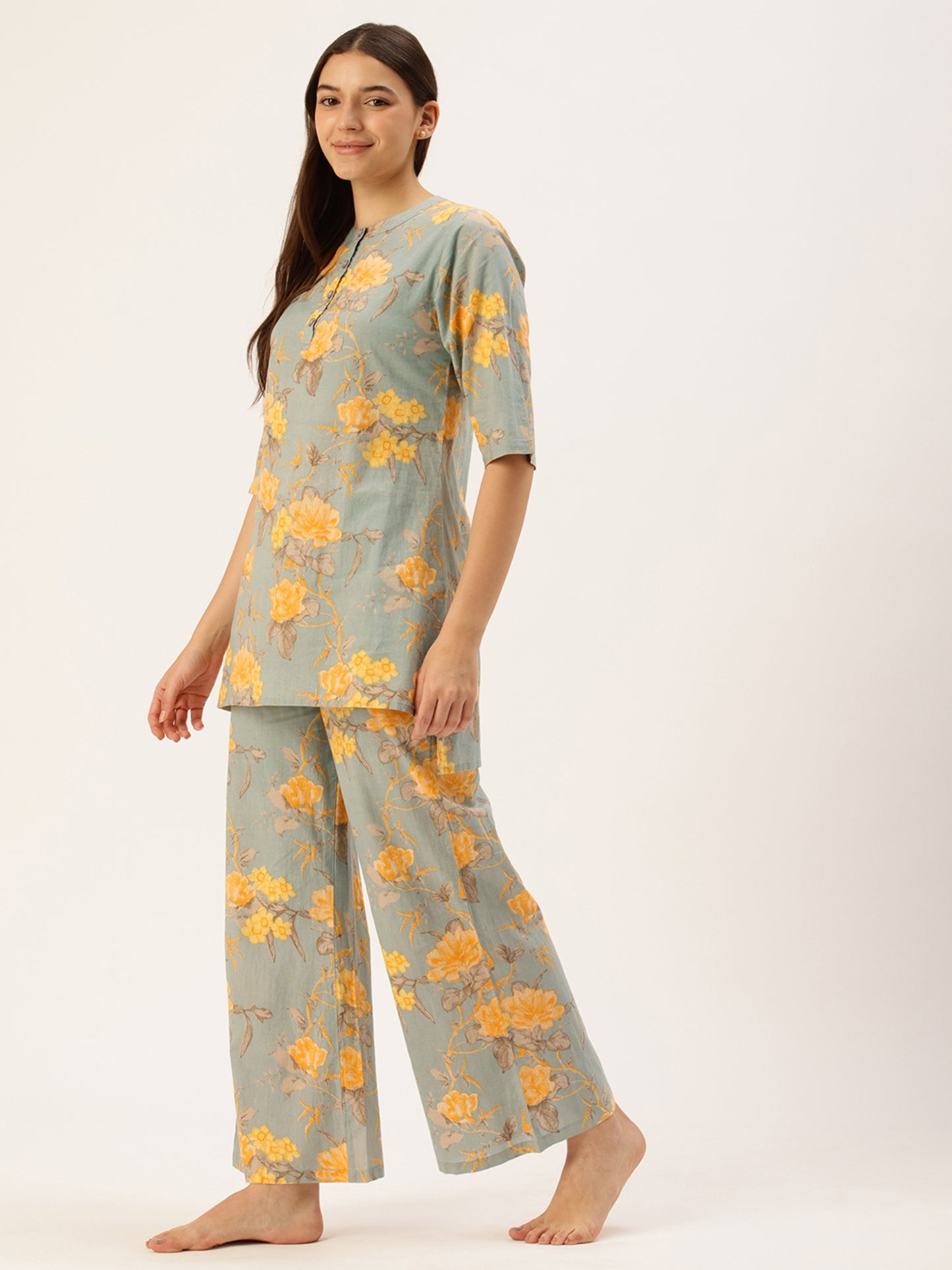 Floral Printed Blue Kurta & Palazzo