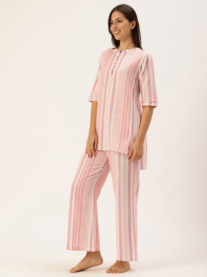 Peach Striped Kurta & Palazzo