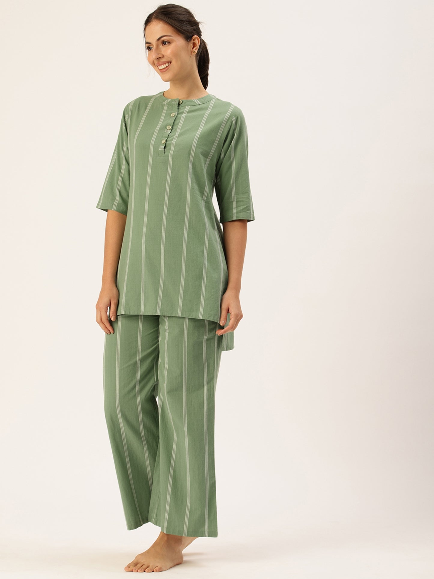 Green Striped Kurta & Palazzo