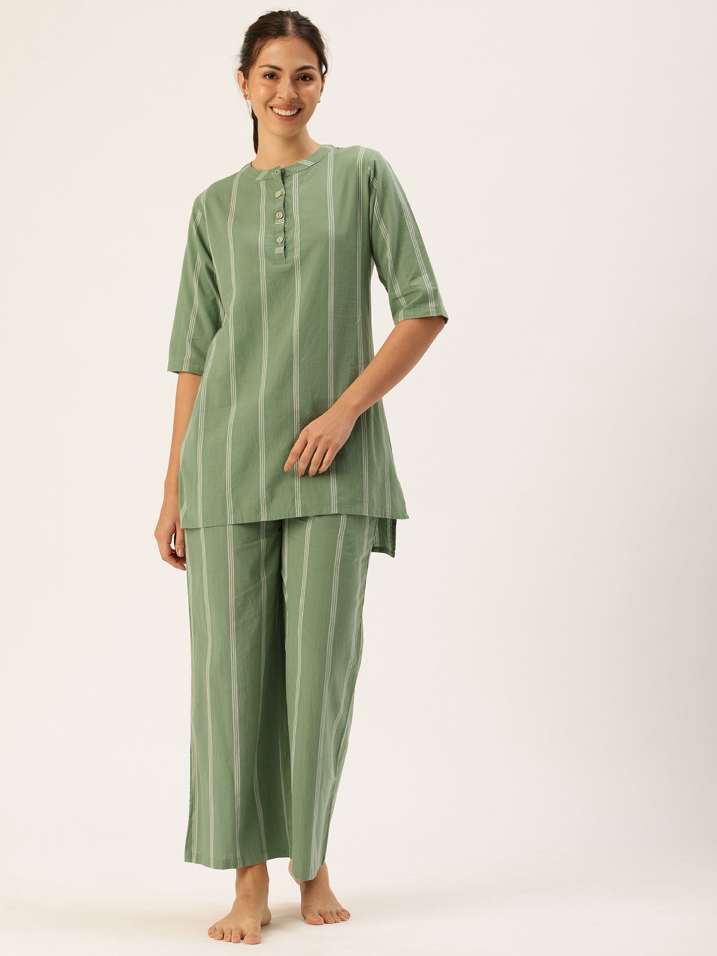 Green Striped Kurta & Palazzo