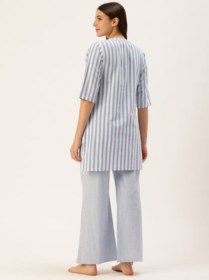 Blue Striped Kurta & Palazzo