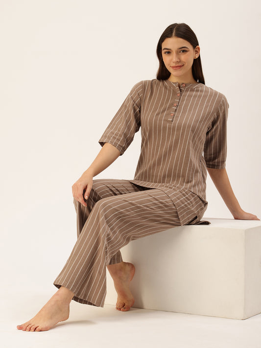 Brown Striped Kurta & Palazzo