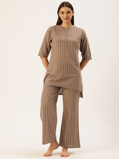 Brown Striped Kurta & Palazzo