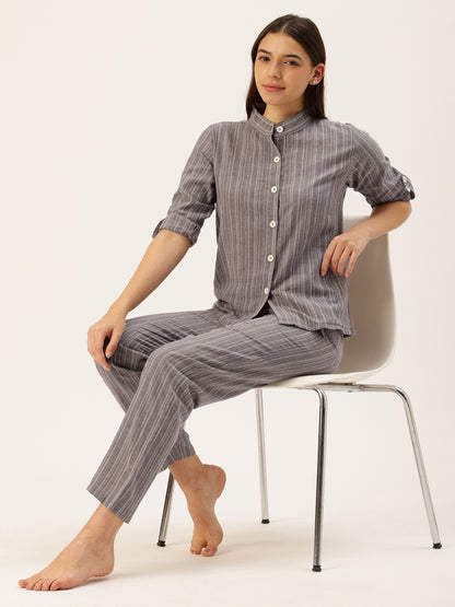 Grey Striped Night Suit