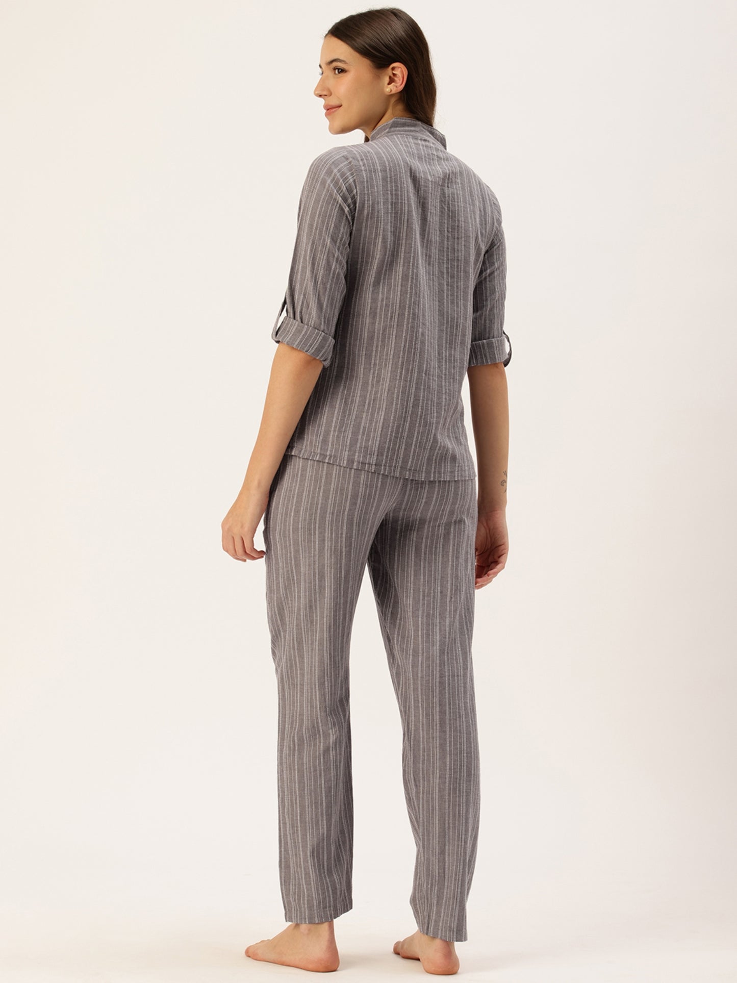 Grey Striped Night Suit