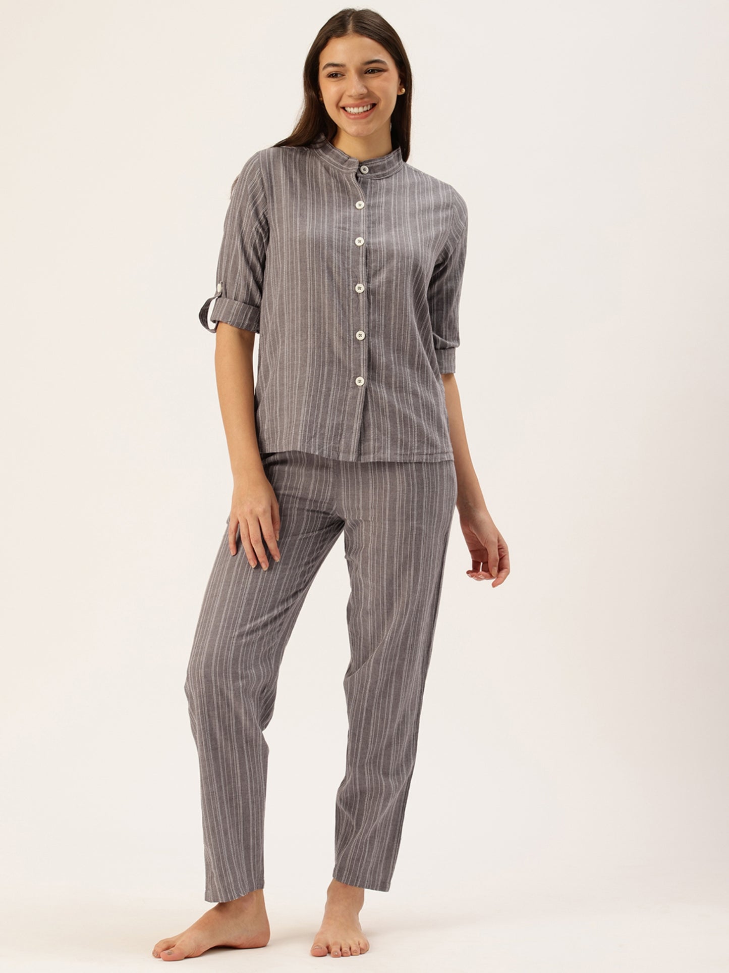 Grey Striped Night Suit