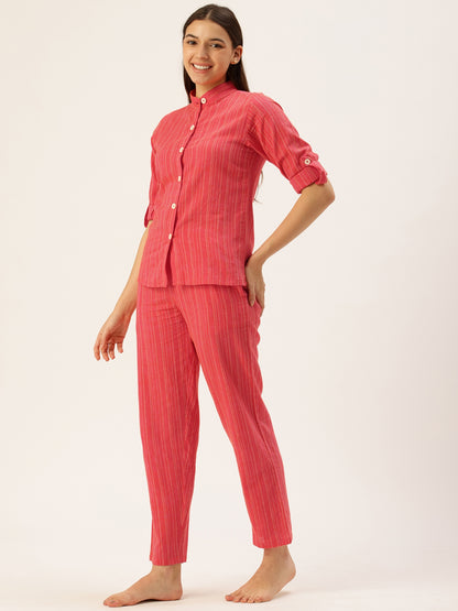 Rust Striped Night Suit