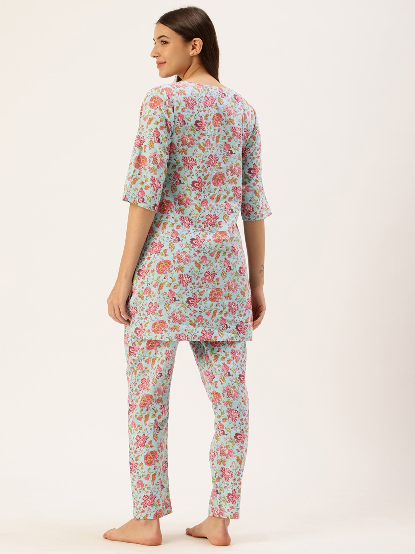 Blue Floral Kurta & Pyjamas