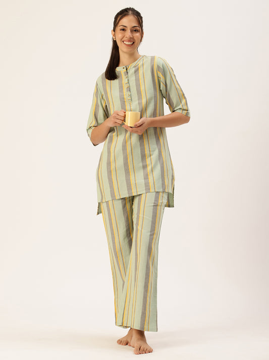 Green Striped Kurta & Palazzo