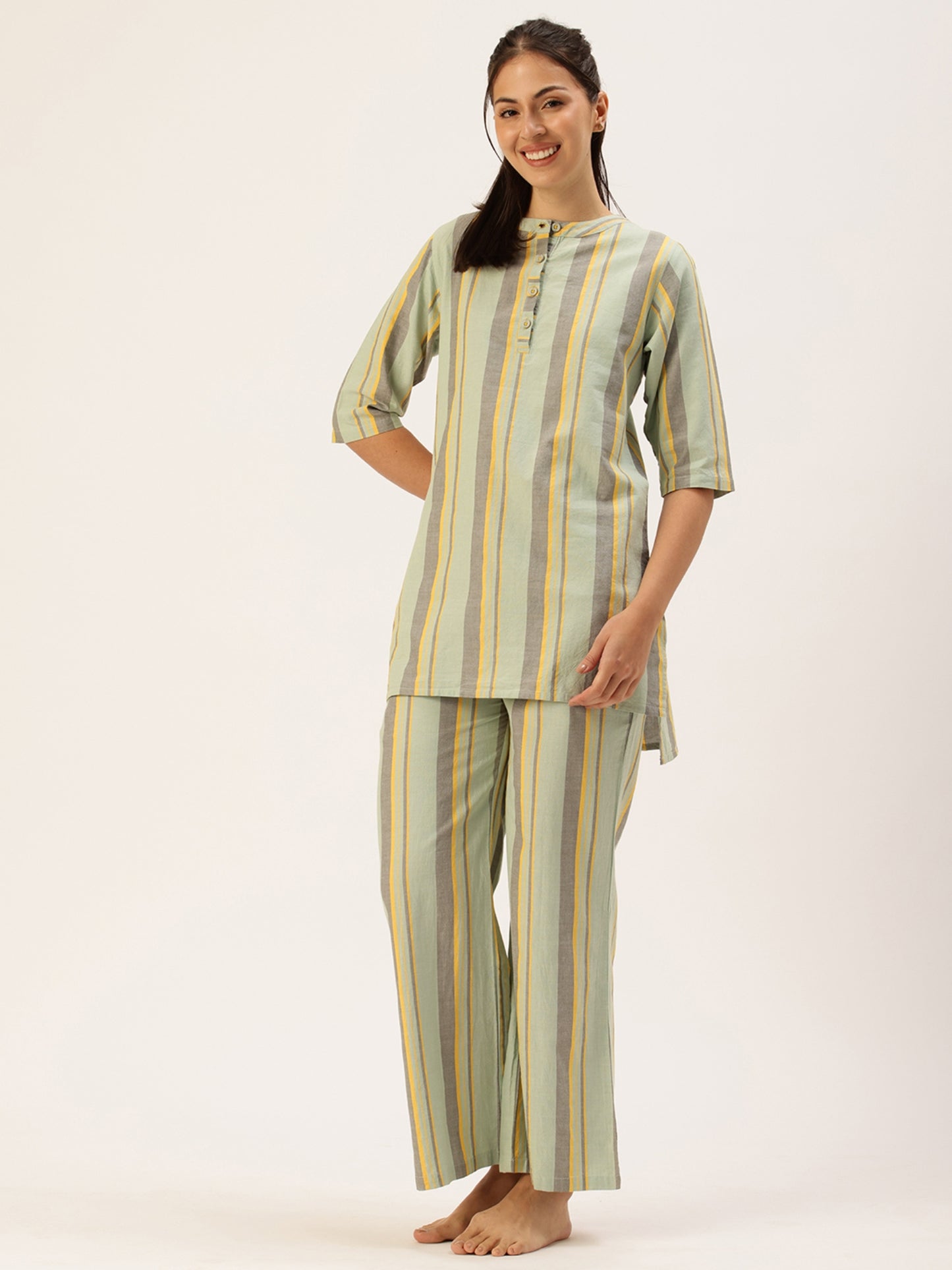 Green Striped Kurta & Palazzo