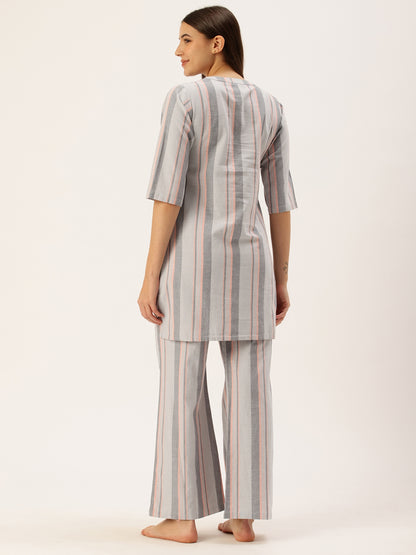 Grey Striped Kurta & Palazzo