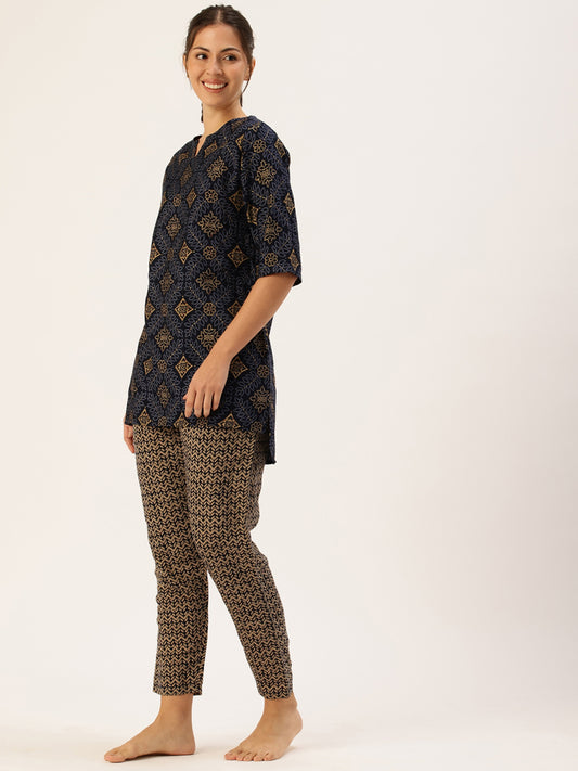 Blue Floral Kurta & Pyjamas Set