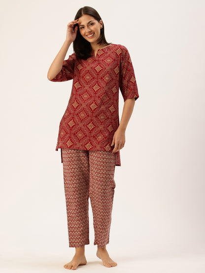 Maroon Floral Kurta & Pyjamas