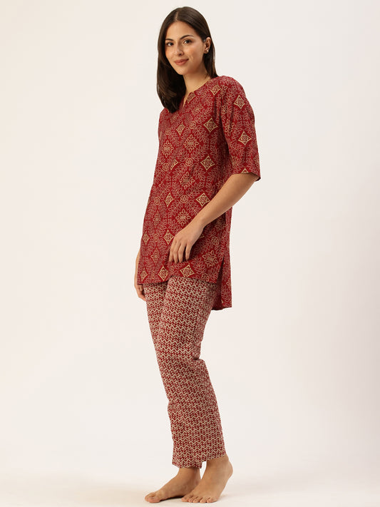 Maroon Floral Kurta & Pyjama Set