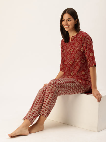 Maroon Floral Kurta & Pyjamas