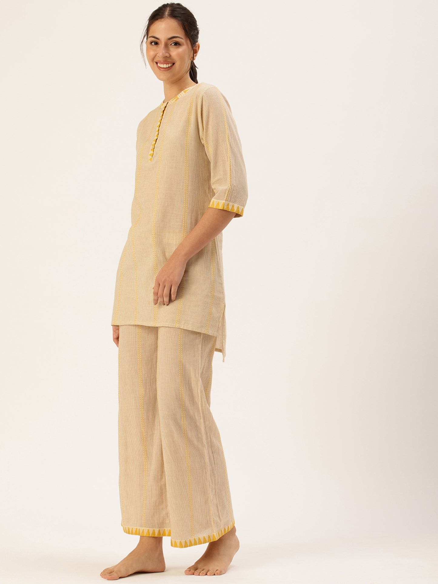 Beige Striped Kurta & Palazzo