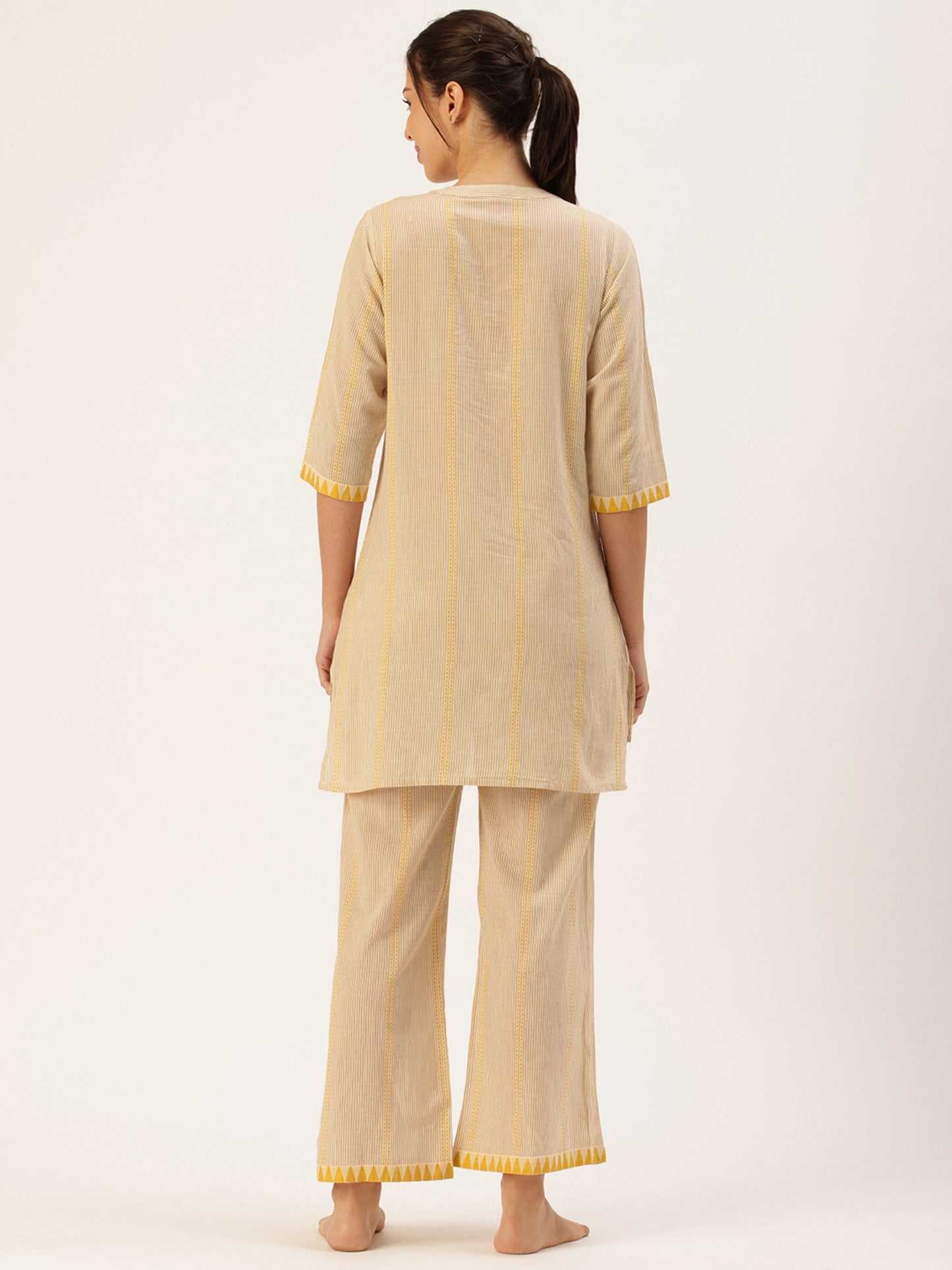 Beige Striped Kurta & Palazzo