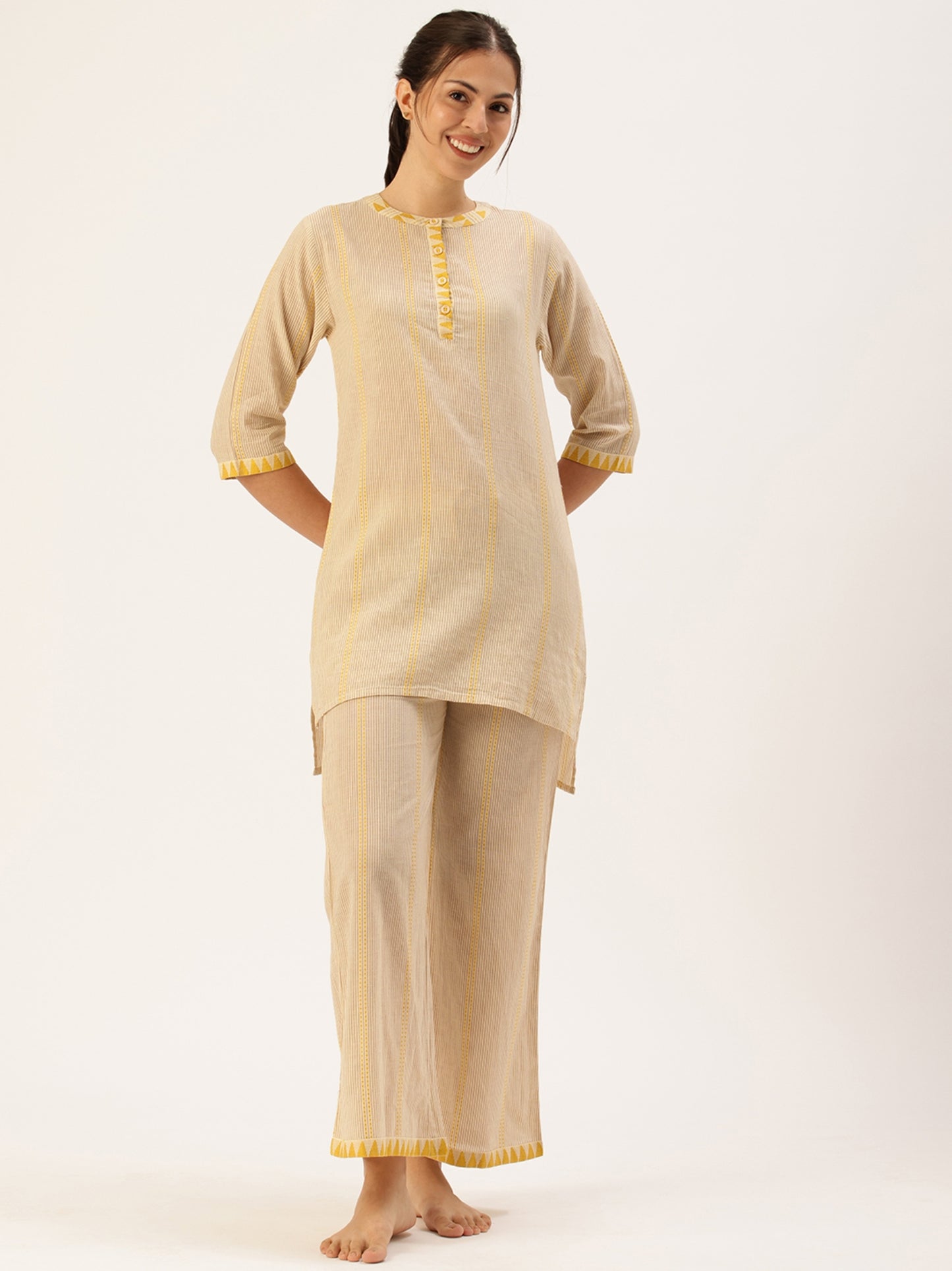 Beige Striped Kurta & Palazzo