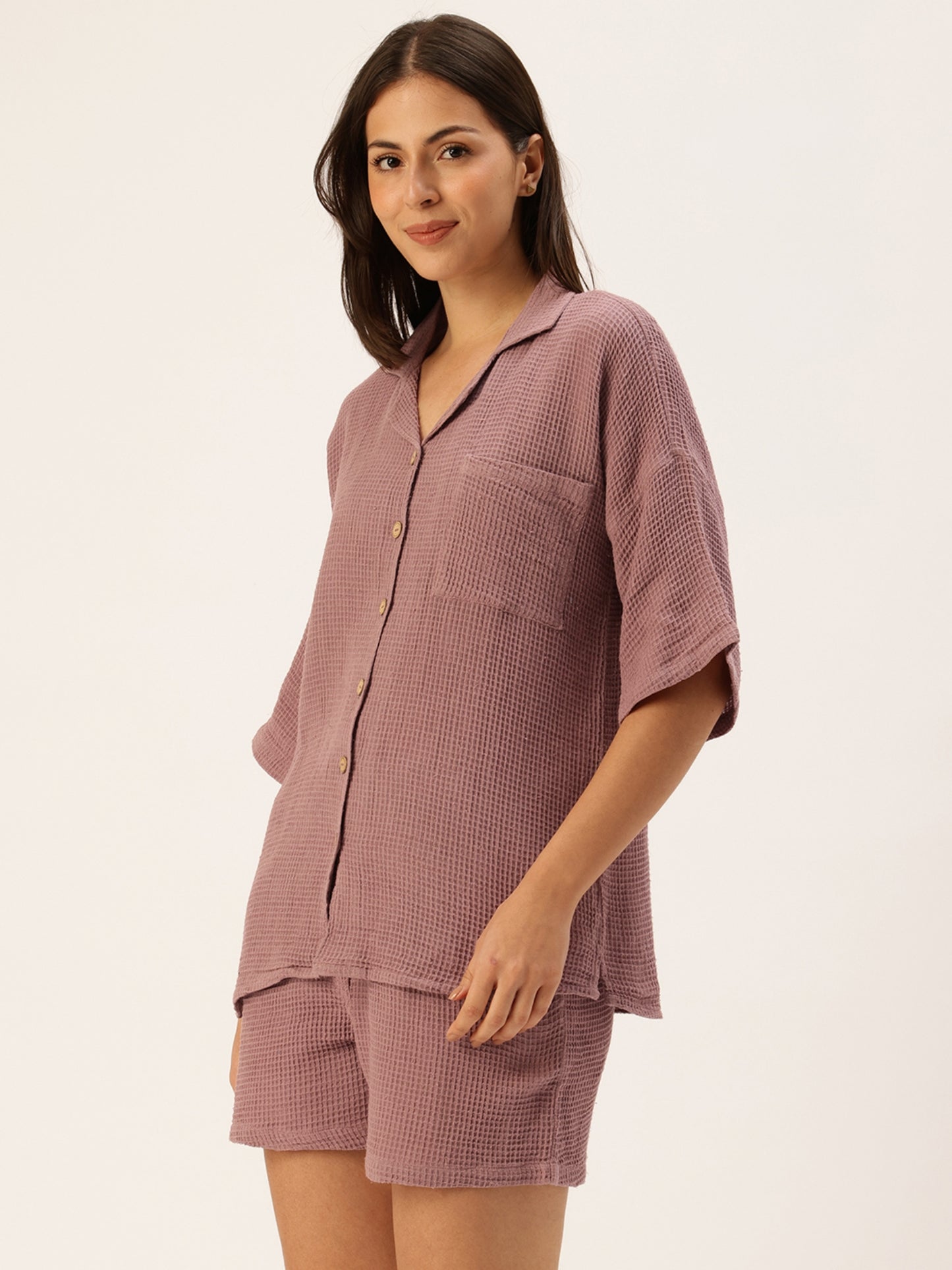 Mauve Solid Short Night Suit