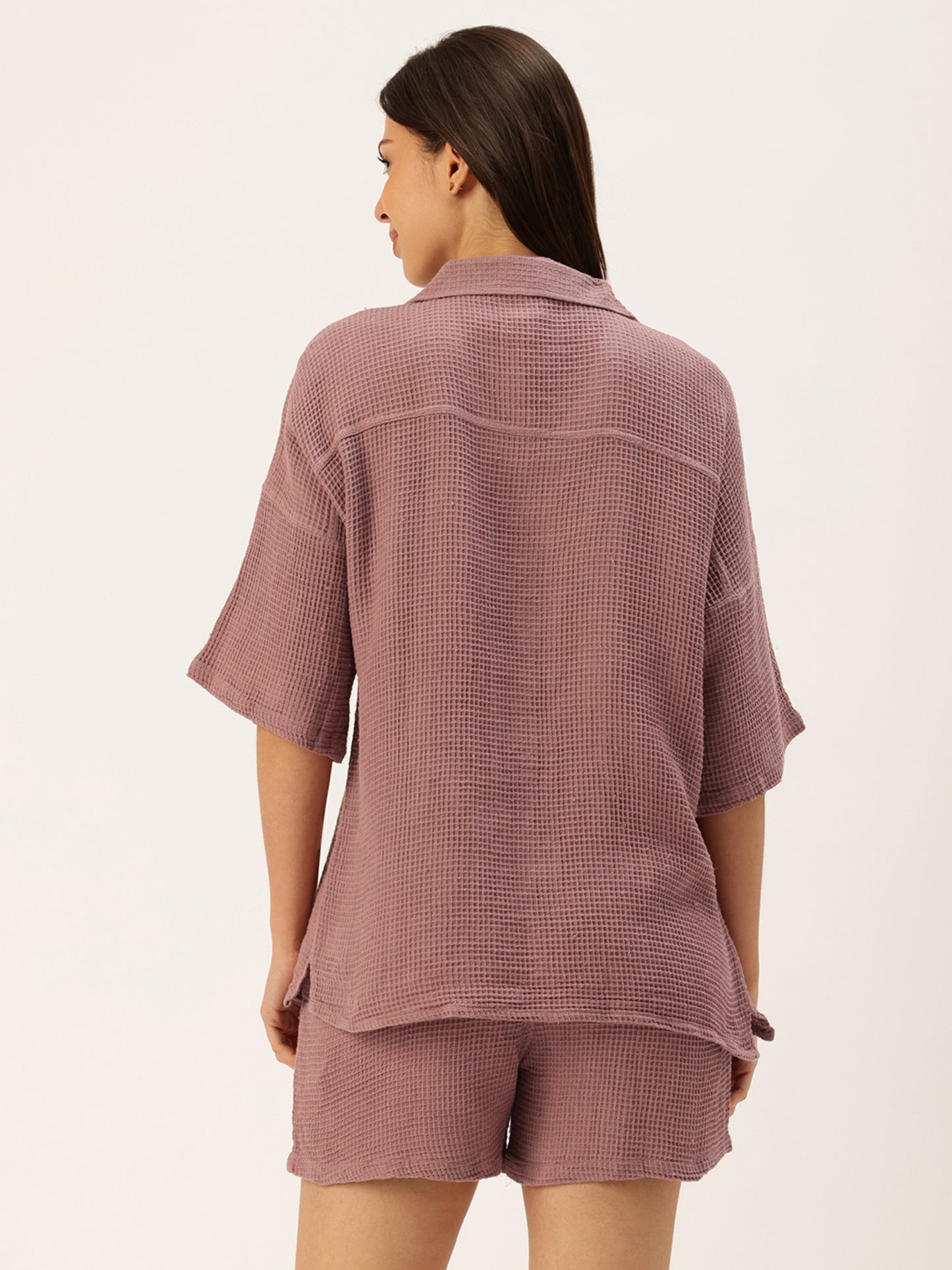 Mauve Solid Short Night Suit