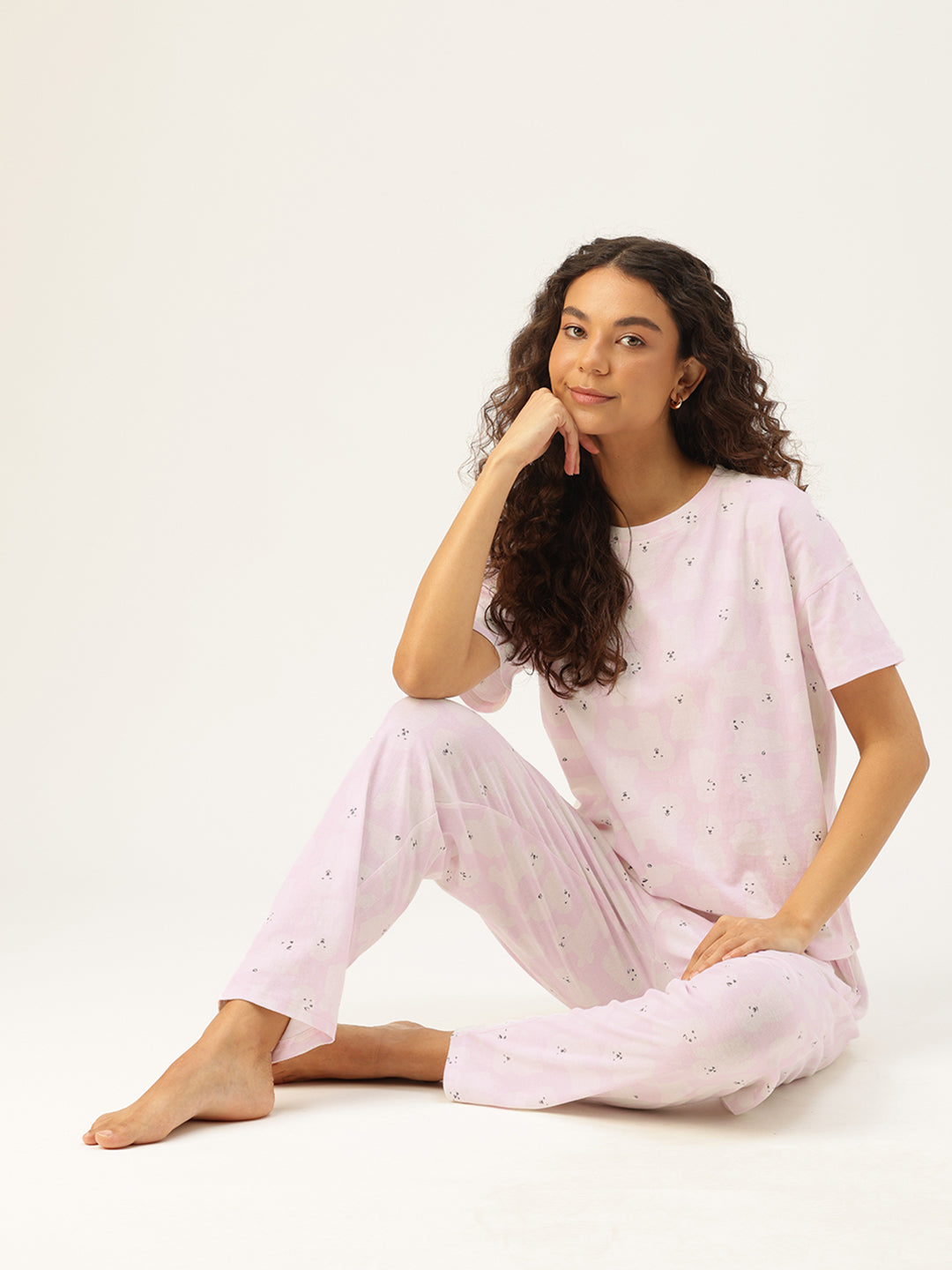 Pink Cotton Short Sleeves Animal T-shirt & Pyjamas