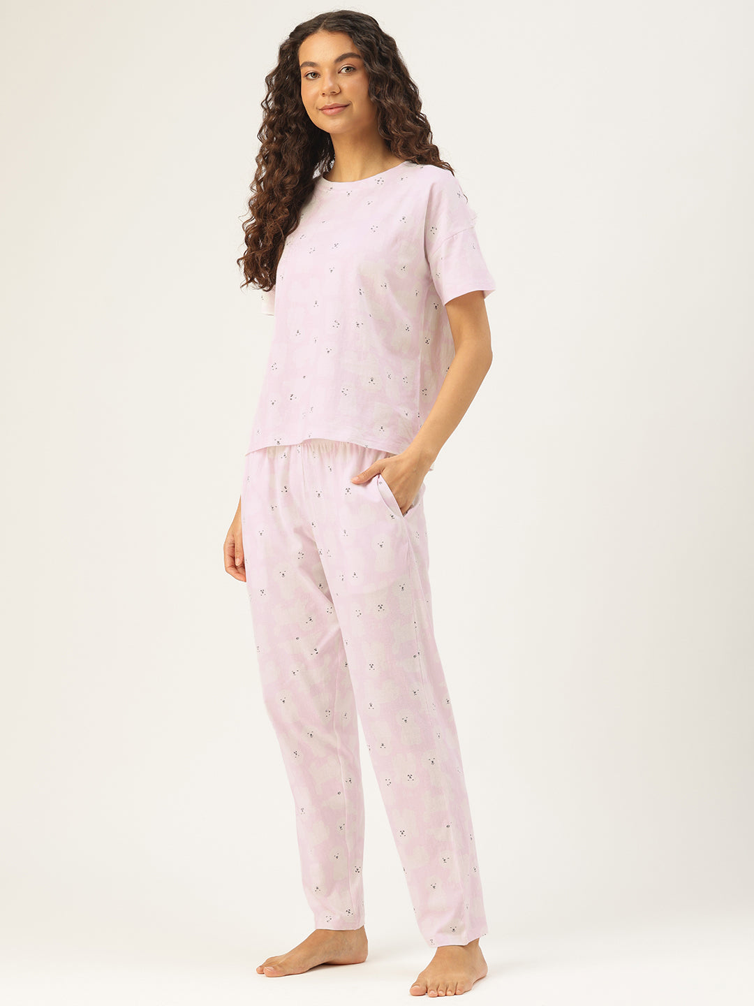 Pink Cotton Short Sleeves Animal T-shirt & Pyjamas