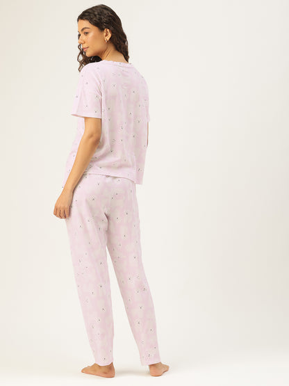 Pink Cotton Short Sleeves Animal T-shirt & Pyjamas