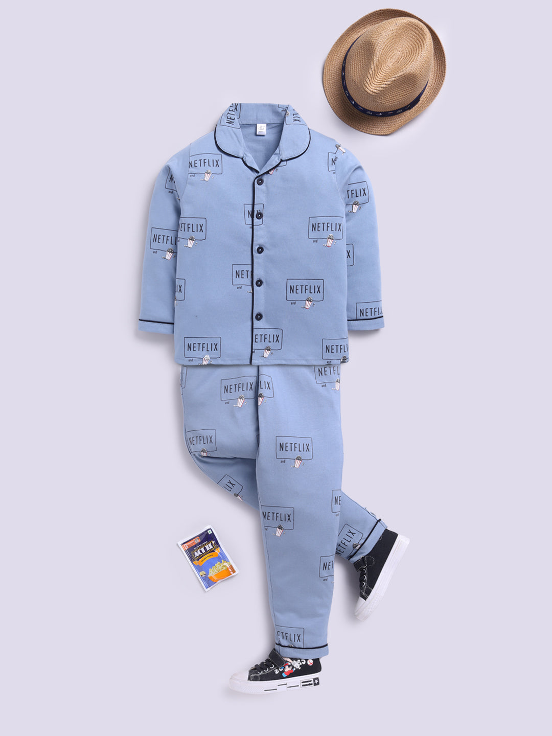 Blue Netflix and Chill Full Sleeve Night Suit