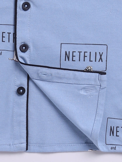 Blue Netflix and Chill Full Sleeve Night Suit