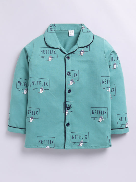 Green Netflix and Chill Full Sleeve Night Suit