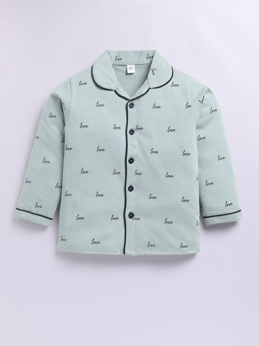 Green "Love" Full Sleeve Night Suit