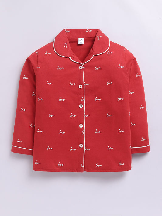 Red "Love" Full Sleeve Night Suit