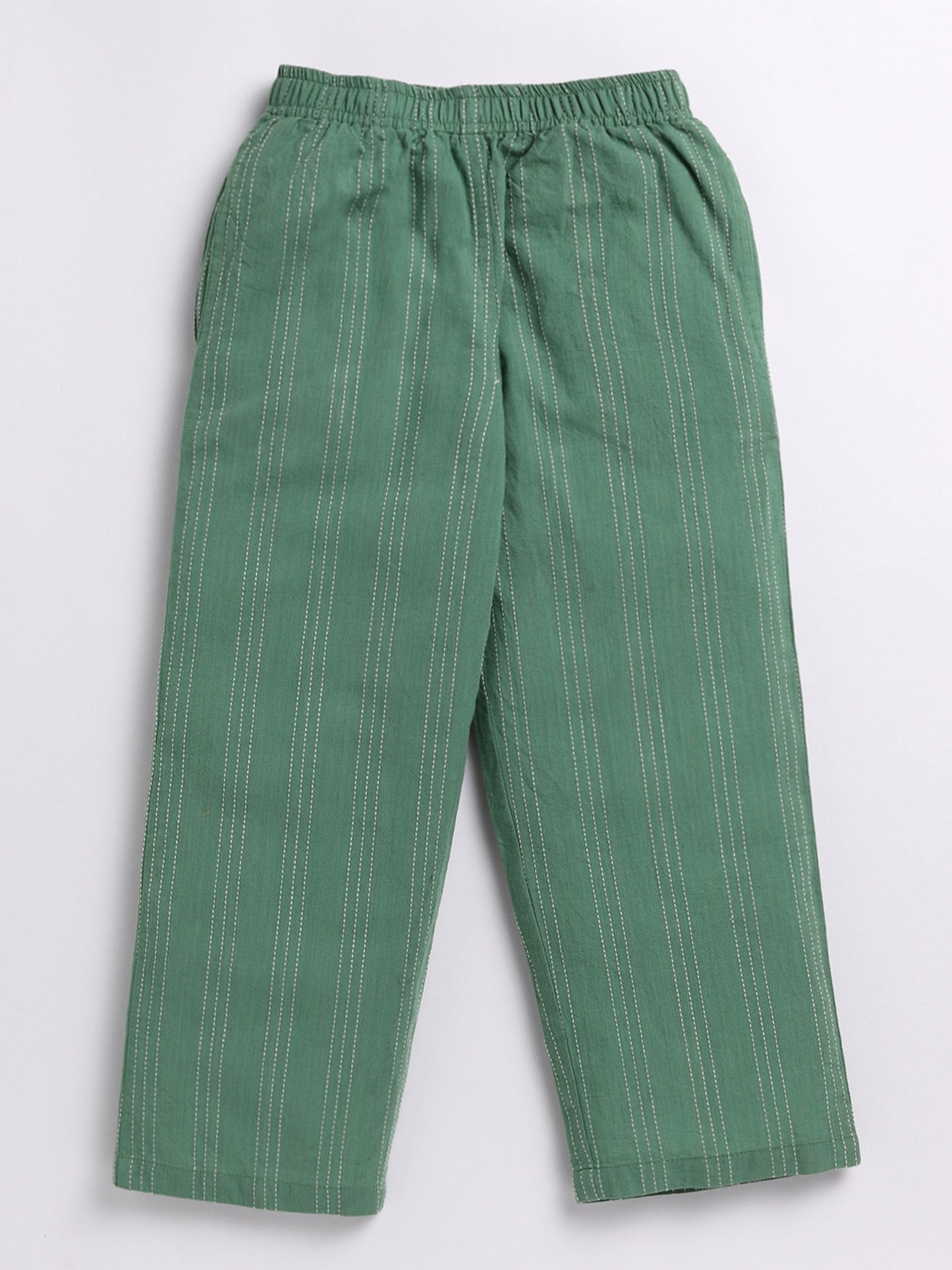 Green Handloom Striped Co-ord Set