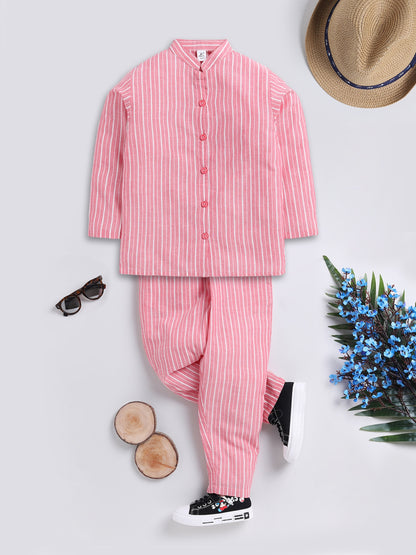 Coral Striped Night Suit
