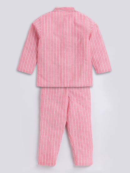 Coral Striped Night Suit