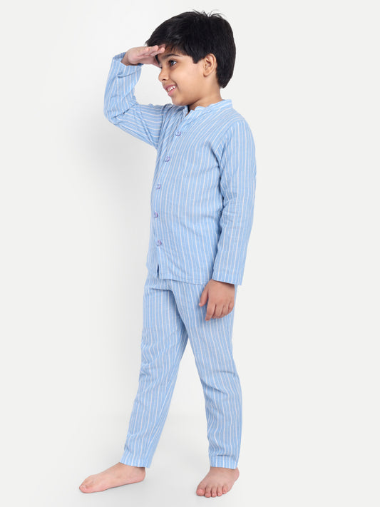 Blue Striped Night Suit