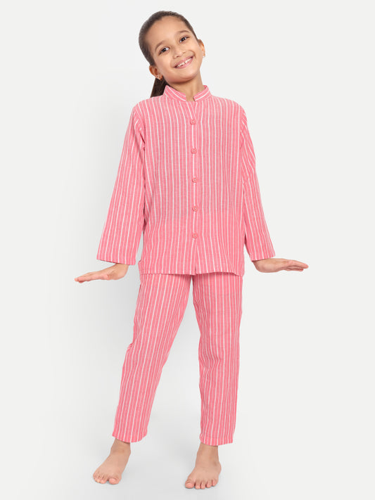 Coral Striped Night Suit