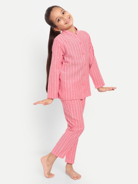 Coral Striped Night Suit